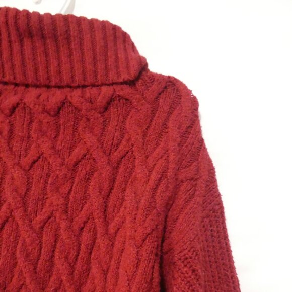 Red Cable Knit Turtleneck Sweater | xl - extra large - Picture 5 of 16